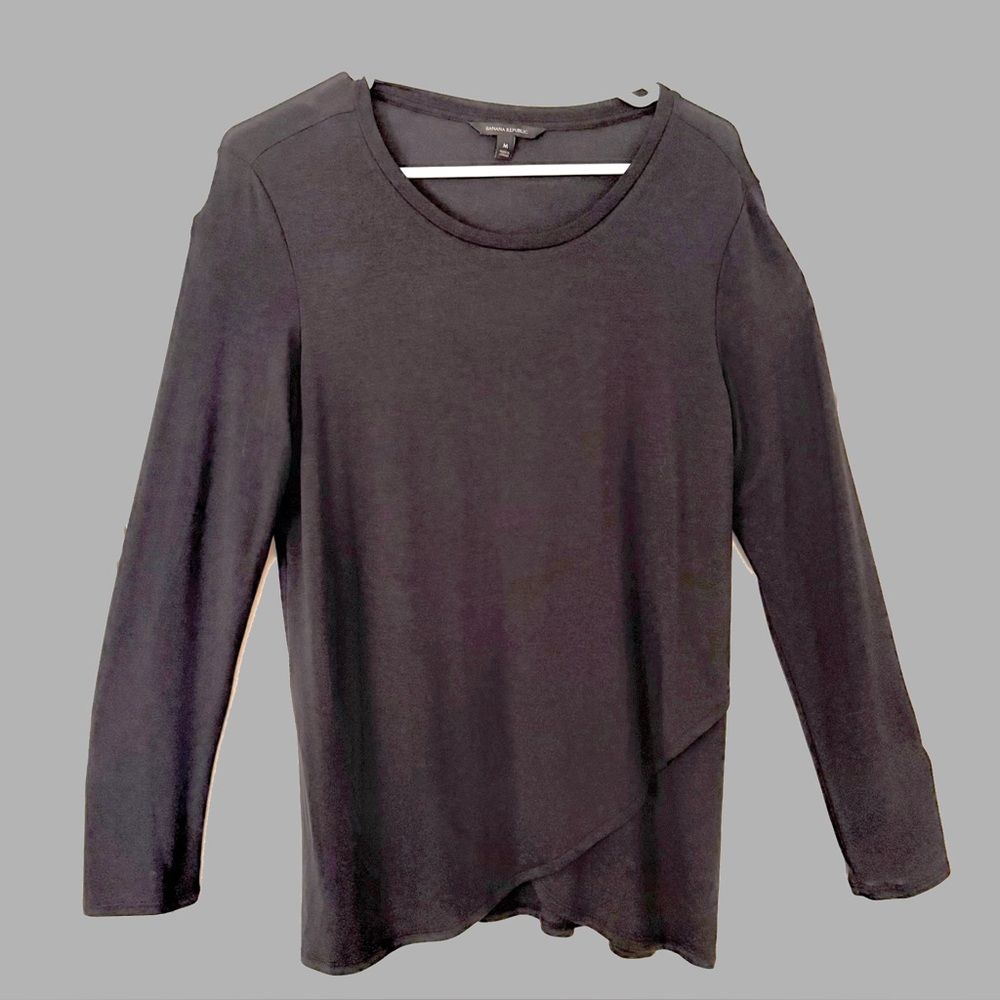 Banana Republic Black Long Sleeve Shirt With Criss Cross Hem Sz M NWOT